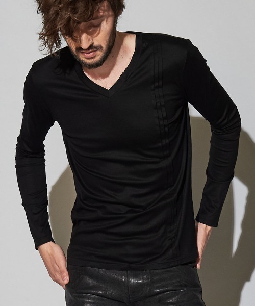 NO ID.(ノーアイディ)の「mlt3455-ギザリヨセルピンタックロンT(Tシャツ/カットソー・メンズ・グレー/ホワイト/ブラック・2/1)」の1枚目の写真