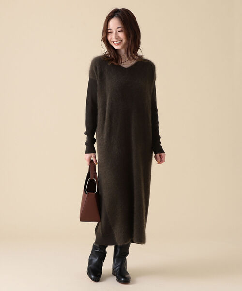 100 安い Demi Luxe Beams フロントフラッフィ Vネック ワンピース Sutevalle Org