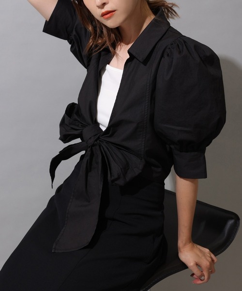 one after another NICE CLAUP（ワンアフターアナザーナイスクラップ）の「フロントリボンブラウス（シャツ/ブラウス・レディース・その他/ブラック×ホワイト/ホワイト系その他・FREE）」の2枚目の写真