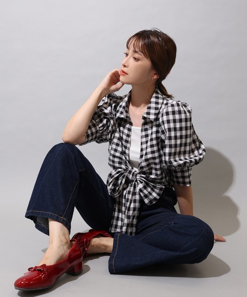 one after another NICE CLAUP（ワンアフターアナザーナイスクラップ）の「フロントリボンブラウス（シャツ/ブラウス・レディース・その他/ブラック×ホワイト/ホワイト系その他・FREE）」の9枚目の写真