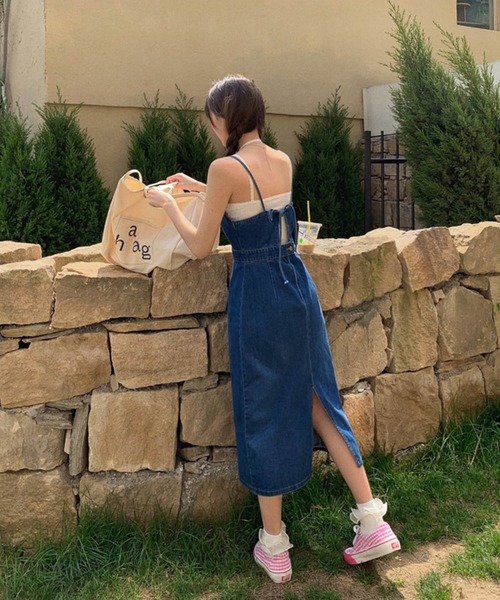 Mayree 21ss ワンピース Mayree メイリー のファッション ハートネックストラップデニムサロペットスカート ワンピース セール