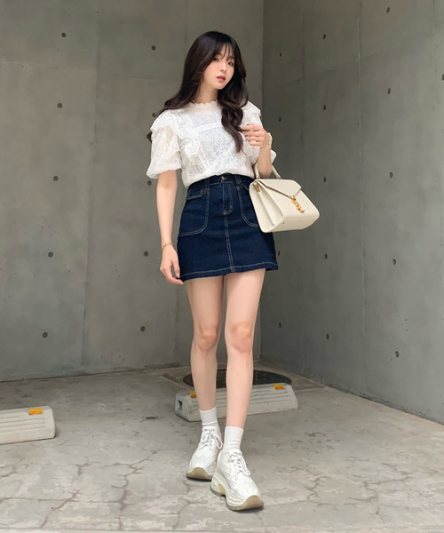 titty＆Co. PETIT by poyo（ティティーアンドコープティバイポヨ）の「【ファッションインフルエンサーPOYO×titty&Co.PETIT 】デニムミニスカパン（デニムスカート・レディース・インディゴブルー・SMALL/MEDIUM）」の4枚目の写真