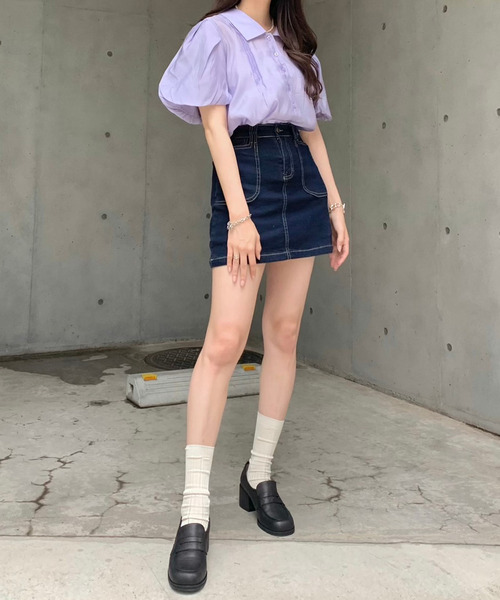 titty＆Co. PETIT by poyo（ティティーアンドコープティバイポヨ）の「【ファッションインフルエンサーPOYO×titty&Co.PETIT 】デニムミニスカパン（デニムスカート・レディース・インディゴブルー・SMALL/MEDIUM）」の9枚目の写真