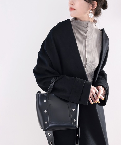 classicalelf（クラシカルエルフ）の「女っぽアウター。大人のノーカラーウールロングコート（ノーカラーコート・レディース・ブラック/ベージュ/グレー・MEDIUM/LARGE/X-LARGE）」の12枚目の写真