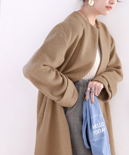 classicalelf（クラシカルエルフ）の「女っぽアウター。大人のノーカラーウールロングコート（ノーカラーコート・レディース・ブラック/ベージュ/グレー・MEDIUM/LARGE/X-LARGE）」の20枚目の写真