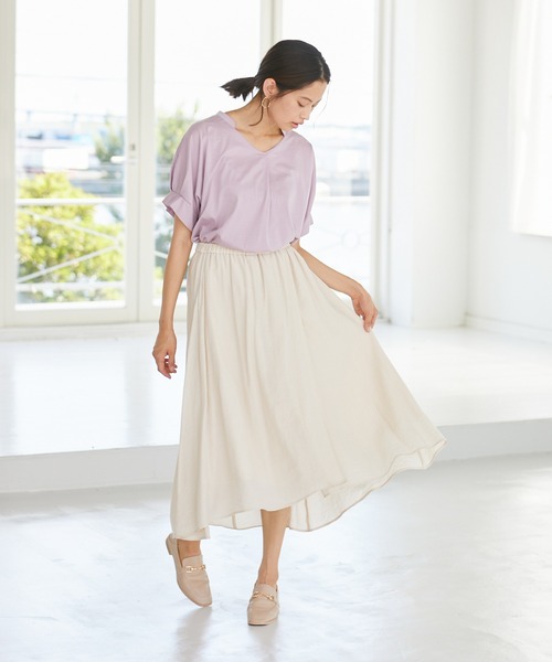 Rewde(ルゥデ)の「ラップ風アシメスカート(1R10-07226)(スカート・レディース・ブラック/ベージュ/モーブ系・S/M/L)」の4枚目の写真