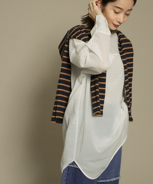 KBF(ケイビーエフ)の「タックスリーブコットンボイルシアーシャツ(シャツ/ブラウス・レディース・オフホワイト/ブラウン系その他/ブラック・ONE)」の2枚目の写真