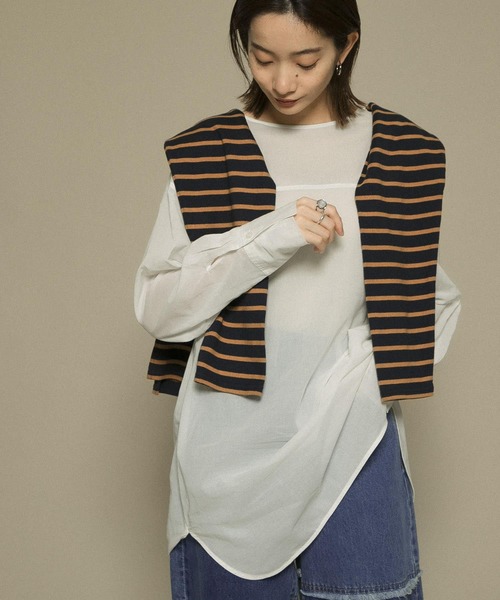 KBF(ケイビーエフ)の「タックスリーブコットンボイルシアーシャツ(シャツ/ブラウス・レディース・オフホワイト/ブラウン系その他/ブラック・ONE)」の5枚目の写真