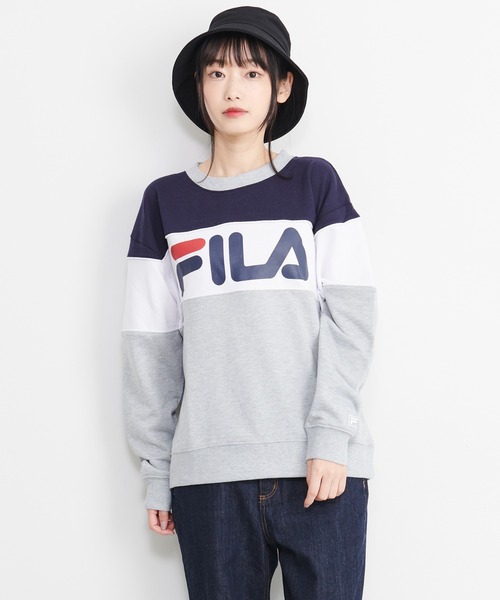 FILA(フィラ)の「FILA/フィラ ロゴプリント 配色切替 ビックシルエット トレーナー スウェット(スウェット・レディース・ネイビー/レッド/グレー/ホワイト/ブルー系その他・M/L/LL)」の3枚目の写真