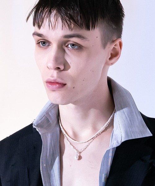 HERGO（ハーゴ）の「HERGO ハーゴ / One TOP Pearl Necklace CUT-CHAIN ワントップパールネックレス カットチェーン シルバー925 淡水真珠 / her-n021（ネックレス・メンズ・ホワイト×シルバー・FREE）」の3枚目の写真