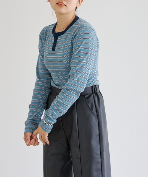 MILLER（ミラー）の「MillerボーダーヘンリーTee（Tシャツ/カットソー・レディース・グリーン/ホワイト/ブルー/レッド・FREE）」の4枚目の写真