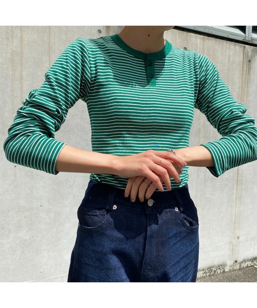 MILLER（ミラー）の「MillerボーダーヘンリーTee（Tシャツ/カットソー・レディース・グリーン/ホワイト/ブルー/レッド・FREE）」の3枚目の写真