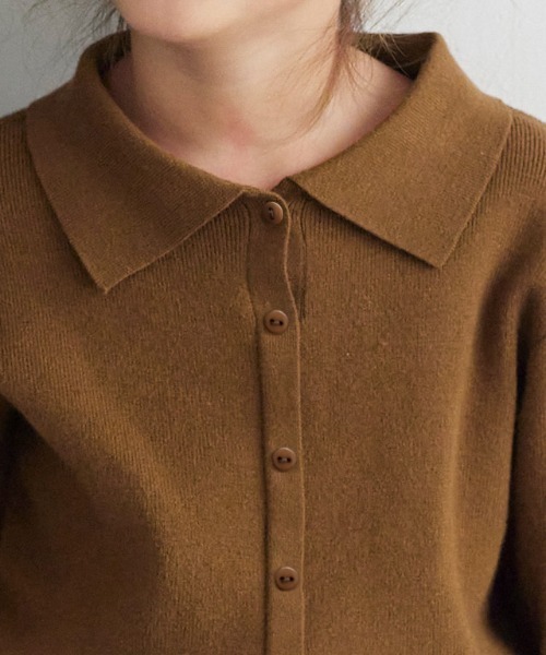 lulpini(ルルピー二)の「kids もっちりポロニット(ニット/セーター・キッズ・キャメル/ネイビー×ホワイト・S/M/L)」の5枚目の写真