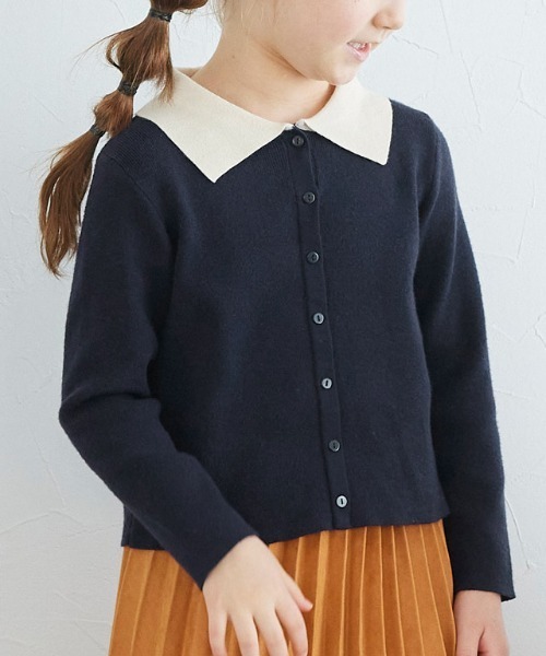 lulpini(ルルピー二)の「kids もっちりポロニット(ニット/セーター・キッズ・キャメル/ネイビー×ホワイト・S/M/L)」の4枚目の写真