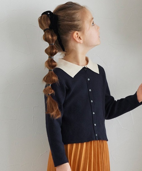 lulpini(ルルピー二)の「kids もっちりポロニット(ニット/セーター・キッズ・キャメル/ネイビー×ホワイト・S/M/L)」の7枚目の写真