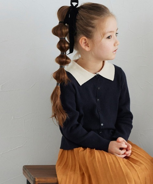 lulpini(ルルピー二)の「kids もっちりポロニット(ニット/セーター・キッズ・キャメル/ネイビー×ホワイト・S/M/L)」の21枚目の写真