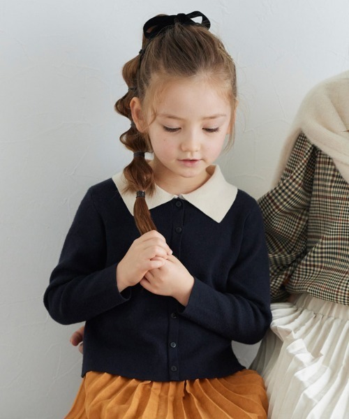 lulpini(ルルピー二)の「kids もっちりポロニット(ニット/セーター・キッズ・キャメル/ネイビー×ホワイト・S/M/L)」の18枚目の写真