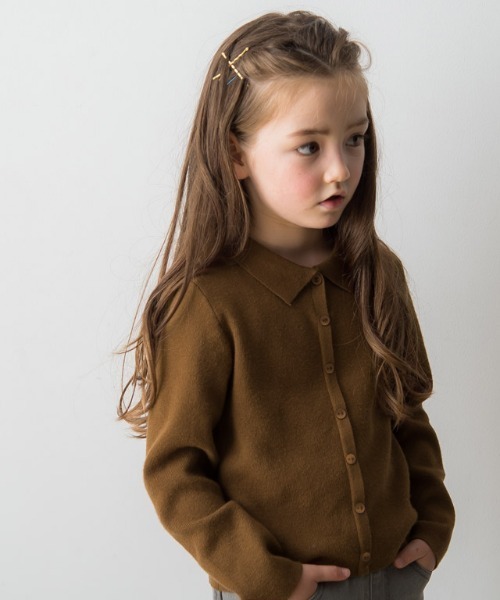 lulpini(ルルピー二)の「kids もっちりポロニット(ニット/セーター・キッズ・キャメル/ネイビー×ホワイト・S/M/L)」の9枚目の写真