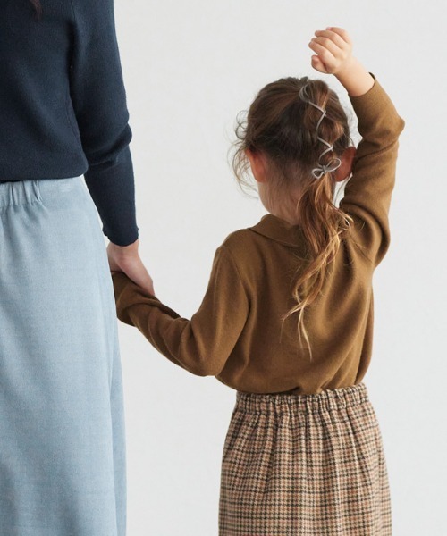 lulpini(ルルピー二)の「kids もっちりポロニット(ニット/セーター・キッズ・キャメル/ネイビー×ホワイト・S/M/L)」の8枚目の写真