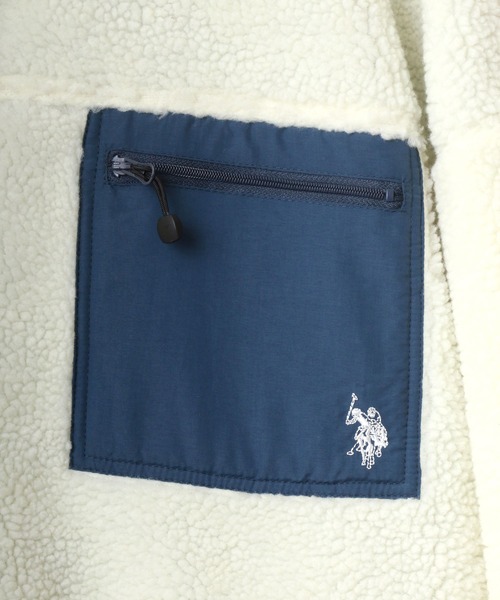 U.S. POLO ASSN.（ユーエスポロアッスン）の「U.S. POLO ASSN./ユーエスポロアッスン 別注 オーバーサイズ ボアジャケット レディース メンズ ブルゾン/ボアフリースジャケット（ブルゾン・メンズ・ブラック/ベージュ/ホワイト×ブラック/ホワイト×ネイビー/ダークベージュ・LL/M/L）」の6枚目の写真
