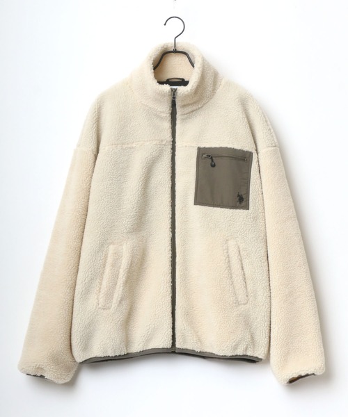 U.S. POLO ASSN.（ユーエスポロアッスン）の「U.S. POLO ASSN./ユーエスポロアッスン 別注 オーバーサイズ ボアジャケット レディース メンズ ブルゾン/ボアフリースジャケット（ブルゾン・メンズ・ブラック/ベージュ/ホワイト×ブラック/ホワイト×ネイビー/ダークベージュ・LL/M/L）」の9枚目の写真