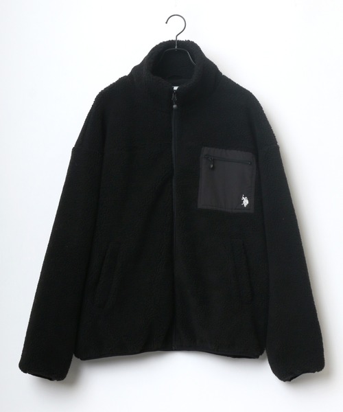 U.S. POLO ASSN.（ユーエスポロアッスン）の「U.S. POLO ASSN./ユーエスポロアッスン 別注 オーバーサイズ ボアジャケット レディース メンズ ブルゾン/ボアフリースジャケット（ブルゾン・メンズ・ブラック/ベージュ/ホワイト×ブラック/ホワイト×ネイビー/ダークベージュ・LL/M/L）」の13枚目の写真