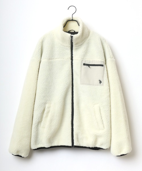 U.S. POLO ASSN.（ユーエスポロアッスン）の「U.S. POLO ASSN./ユーエスポロアッスン 別注 オーバーサイズ ボアジャケット レディース メンズ ブルゾン/ボアフリースジャケット（ブルゾン・メンズ・ブラック/ベージュ/ホワイト×ブラック/ホワイト×ネイビー/ダークベージュ・LL/M/L）」の16枚目の写真