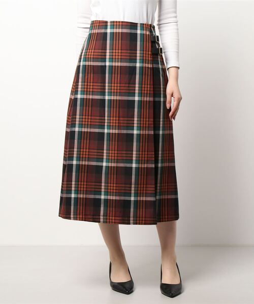 Te chichi（テチチ）の「【貴島明日香コラボ】ビッグチェックサイドバックルスカート（スカート・レディース・オレンジ/ブルー/ベージュ・MEDIUM/SMALL）」の5枚目の写真