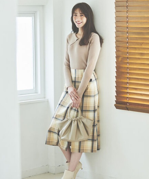 Te chichi（テチチ）の「【貴島明日香コラボ】ビッグチェックサイドバックルスカート（スカート・レディース・オレンジ/ブルー/ベージュ・MEDIUM/SMALL）」の4枚目の写真