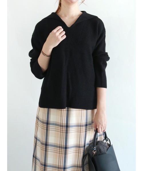 Te chichi（テチチ）の「両畦セーラーカラーニット（ニット/セーター・レディース・ブラック/ベージュ/グレー・ﾌﾘ-）」の2枚目の写真