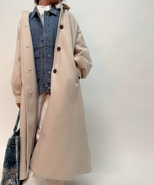 aimoha（アイモハ）の「ボリューム袖ロング丈後タックチェスターコート(裏地付き)（チェスターコート・レディース・ホワイト/ブラック/モカ/ブルー・FREE）」の2枚目の写真