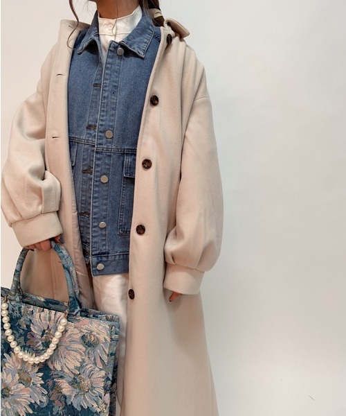 aimoha（アイモハ）の「ボリューム袖ロング丈後タックチェスターコート(裏地付き)（チェスターコート・レディース・ホワイト/ブラック/モカ/ブルー・FREE）」の8枚目の写真