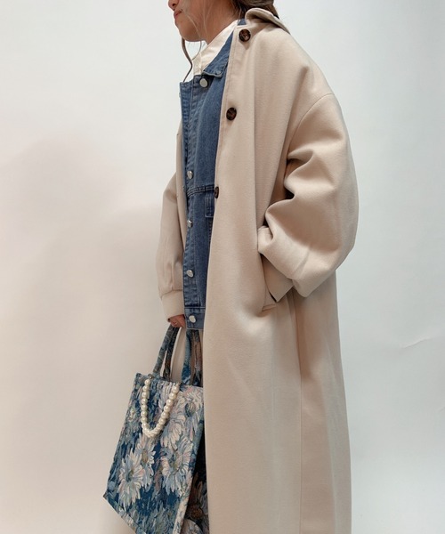 aimoha（アイモハ）の「ボリューム袖ロング丈後タックチェスターコート(裏地付き)（チェスターコート・レディース・ホワイト/ブラック/モカ/ブルー・FREE）」の22枚目の写真