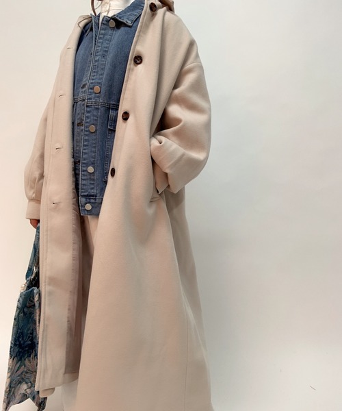 aimoha（アイモハ）の「ボリューム袖ロング丈後タックチェスターコート(裏地付き)（チェスターコート・レディース・ホワイト/ブラック/モカ/ブルー・FREE）」の5枚目の写真