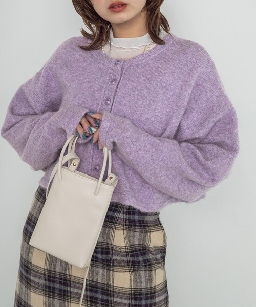 w closet（ダブルクローゼット）の「7Gニットショートクルーカーディガン（カーディガン/ボレロ・レディース・パープル/グレー/グリーン/キナリ・FREE）」の4枚目の写真