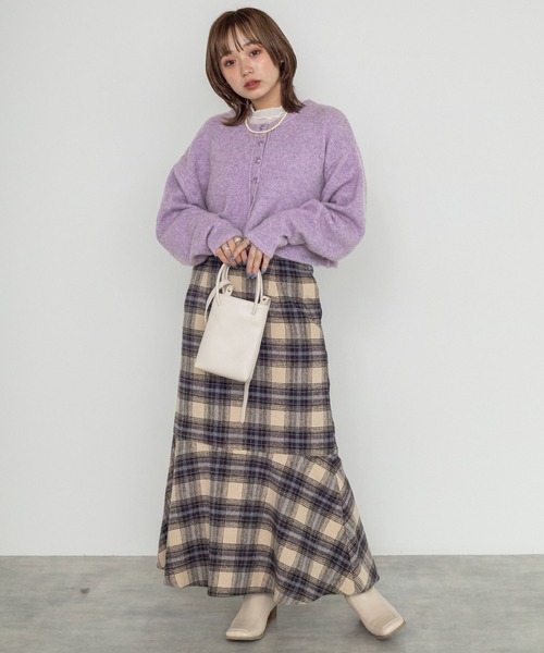 w closet（ダブルクローゼット）の「7Gニットショートクルーカーディガン（カーディガン/ボレロ・レディース・パープル/グレー/グリーン/キナリ・FREE）」の14枚目の写真