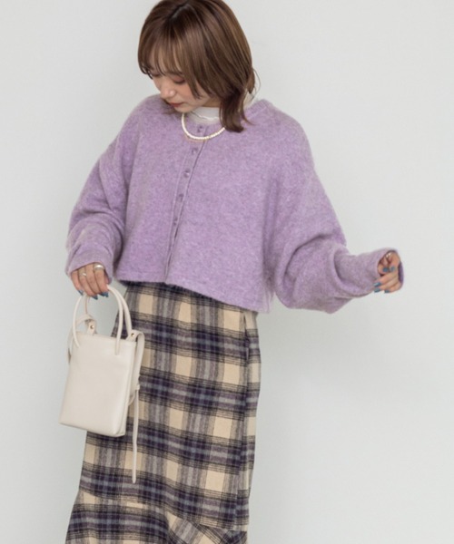 w closet（ダブルクローゼット）の「7Gニットショートクルーカーディガン（カーディガン/ボレロ・レディース・パープル/グレー/グリーン/キナリ・FREE）」の20枚目の写真