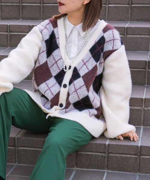 kutir（クティール）の「柄アソートカーディガン（カーディガン/ボレロ・レディース・ブラック/ブラウン/グレー/オフホワイト/グリーン/ライトグリーン/ボルドー・FREE）」の2枚目の写真