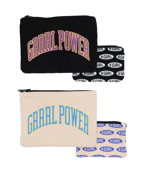 X-girl(エックスガール)の「CANVAS POUCH 2P SET(ポーチ・レディース・ホワイト/ブラック・ONE SIZE)」の5枚目の写真