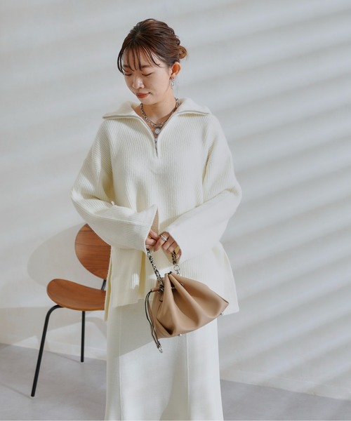 DouDou(ドゥドゥ)の「ハーフジッププルオーバー(ニット/セーター・レディース・ブラック/グレー/オフホワイト・FREE)」の16枚目の写真