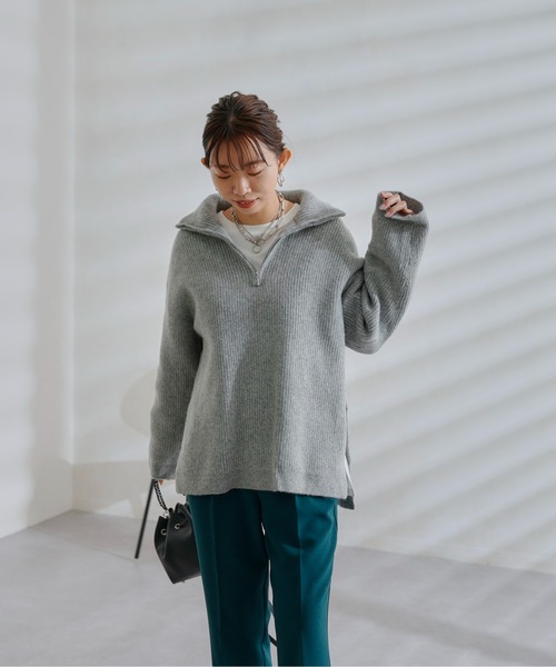 DouDou(ドゥドゥ)の「ハーフジッププルオーバー(ニット/セーター・レディース・ブラック/グレー/オフホワイト・FREE)」の21枚目の写真