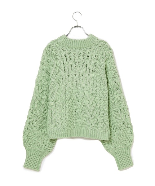 ADAM ET ROPE'(アダムエロペ)の「【アウトレット店舗・WEB限定】パッチワークケーブルプルオーバー(ニット/セーター・レディース・ライトグリーン/オフホワイト/ブラック・FREE)」の6枚目の写真