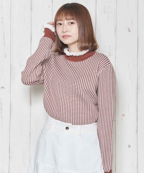 Clice de Paris(クリシェドゥパリス)の「K/ツートンフリルニット(ニット/セーター・レディース・ブラック/レッド・ONESIZE)」の2枚目の写真
