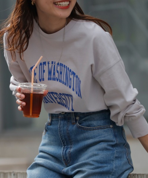 CIAOPANIC TYPY（チャオパニックティピー）の「USAコットンカレッジプリントスリットTEE（Tシャツ/カットソー・レディース・ホワイト/チャコールグレー/グレー系その他/ブルー・ONE SIZE）」の4枚目の写真