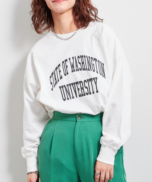 CIAOPANIC TYPY（チャオパニックティピー）の「USAコットンカレッジプリントスリットTEE（Tシャツ/カットソー・レディース・ホワイト/チャコールグレー/グレー系その他/ブルー・ONE SIZE）」の5枚目の写真