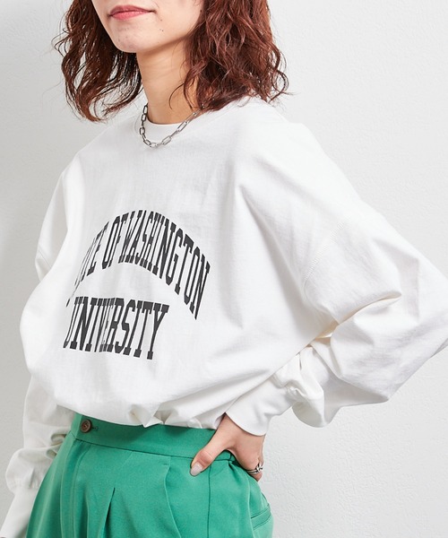 CIAOPANIC TYPY（チャオパニックティピー）の「USAコットンカレッジプリントスリットTEE（Tシャツ/カットソー・レディース・ホワイト/チャコールグレー/グレー系その他/ブルー・ONE SIZE）」の7枚目の写真