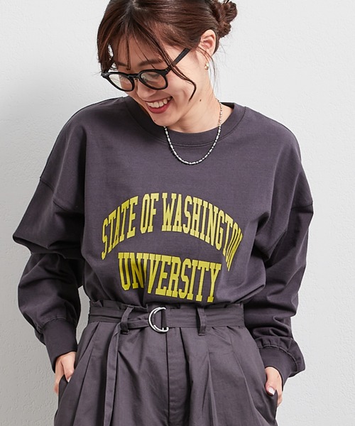 CIAOPANIC TYPY（チャオパニックティピー）の「USAコットンカレッジプリントスリットTEE（Tシャツ/カットソー・レディース・ホワイト/チャコールグレー/グレー系その他/ブルー・ONE SIZE）」の14枚目の写真