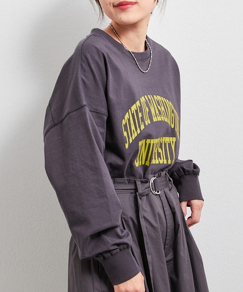 CIAOPANIC TYPY（チャオパニックティピー）の「USAコットンカレッジプリントスリットTEE（Tシャツ/カットソー・レディース・ホワイト/チャコールグレー/グレー系その他/ブルー・ONE SIZE）」の18枚目の写真