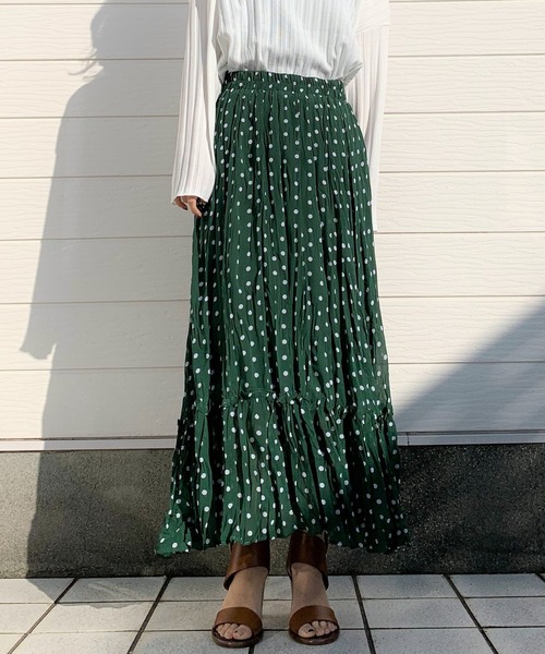 Q（キュー）の「ドットティアードスカート（スカート・レディース・ブラック系その他/グリーン系その他・MEDIUM）」の3枚目の写真