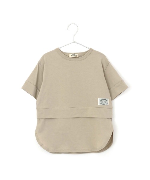 MAKE YOUR DAY（メイクユアデイ）の「レイヤード風サイドスリット半袖Tシャツ■80～140cm（Tシャツ/カットソー・キッズ・オフホワイト/サーモンピンク/ベージュ・100/120/110/80/90/130/140）」の3枚目の写真